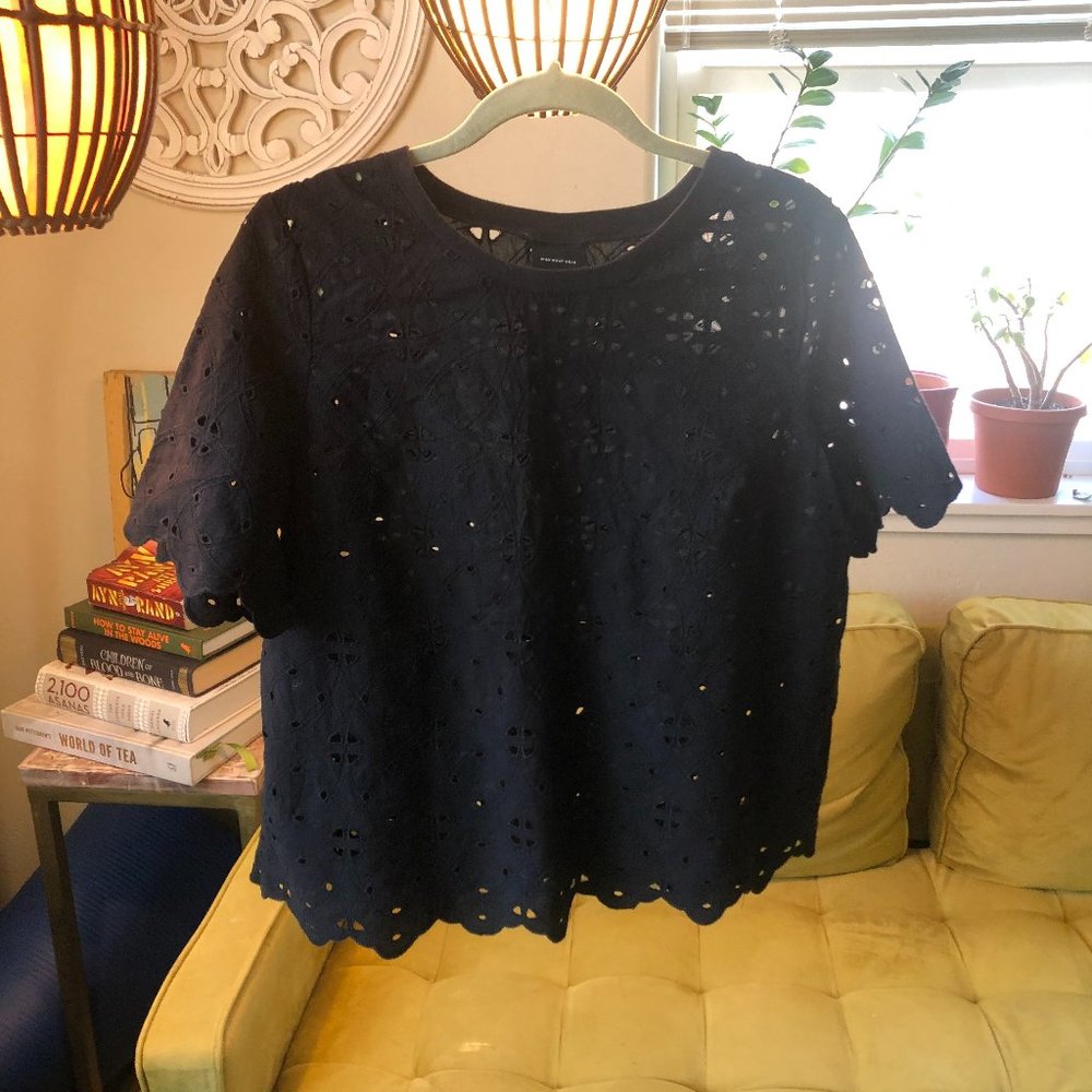 WHO WHAT WEAR Black Ornate Top